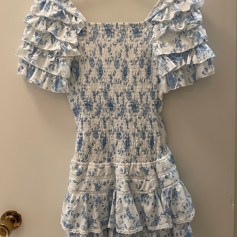 WHITE AND BLUE RUFFLE DRESS - Picture 2 of 2